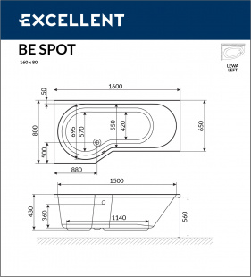 Ванна акриловая BE SPOT 160x80 (L) EXCELLENT