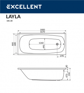 Ванна акриловая LAYLA 180x80 EXCELLENT